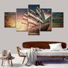 No Framed Canvas 5Pcs Sun Boat Pirate Sailboat Sea Sunset Wall Art Posters Pictures Paintings Home Decor Accessories Decoration