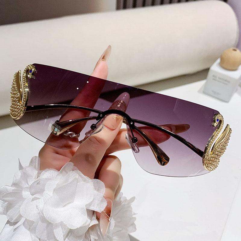 Y2K Vintage Rimless Swan Sunglasses Punk One Piece Lens Pink Eyeglasses Luxury Brand Designer Sun Glasses For Women Men