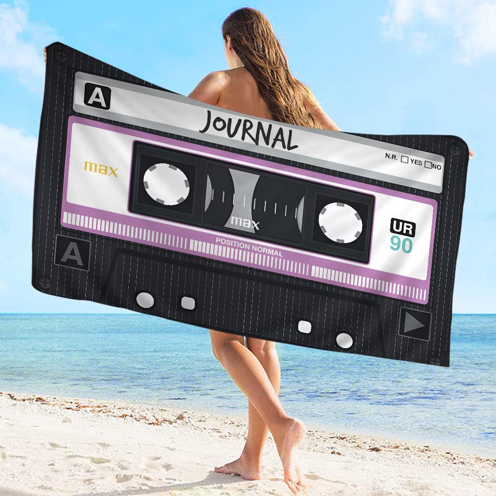 Retro Cassette Music Tape Towel Microfiber Beach Towel Absorbent Quick Dry Soft Yoga Swimming Resort Mountain Climbing Towel