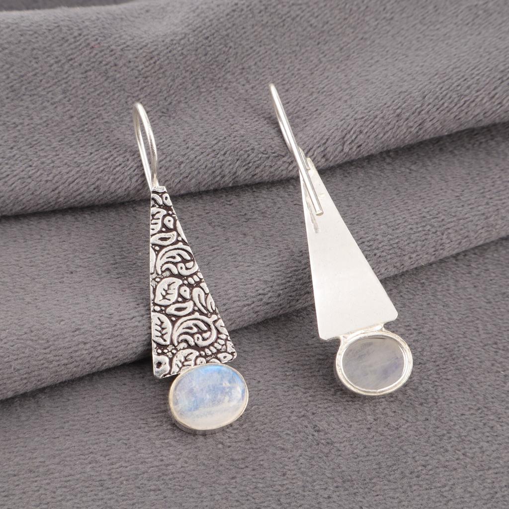 Natural Rainbow Moonstone Gemstone 925 Sterling Silver Handmade Earrings 1.9" EE-165-26