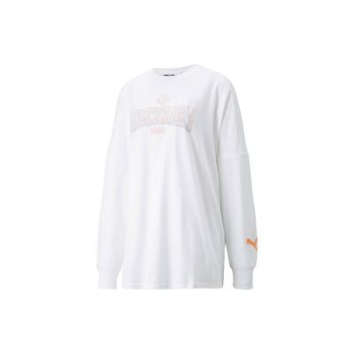 X June Ambrose Buchstaben-Print Rundhals Langarm T-Shirt Damen Tops Weiß 532507-01