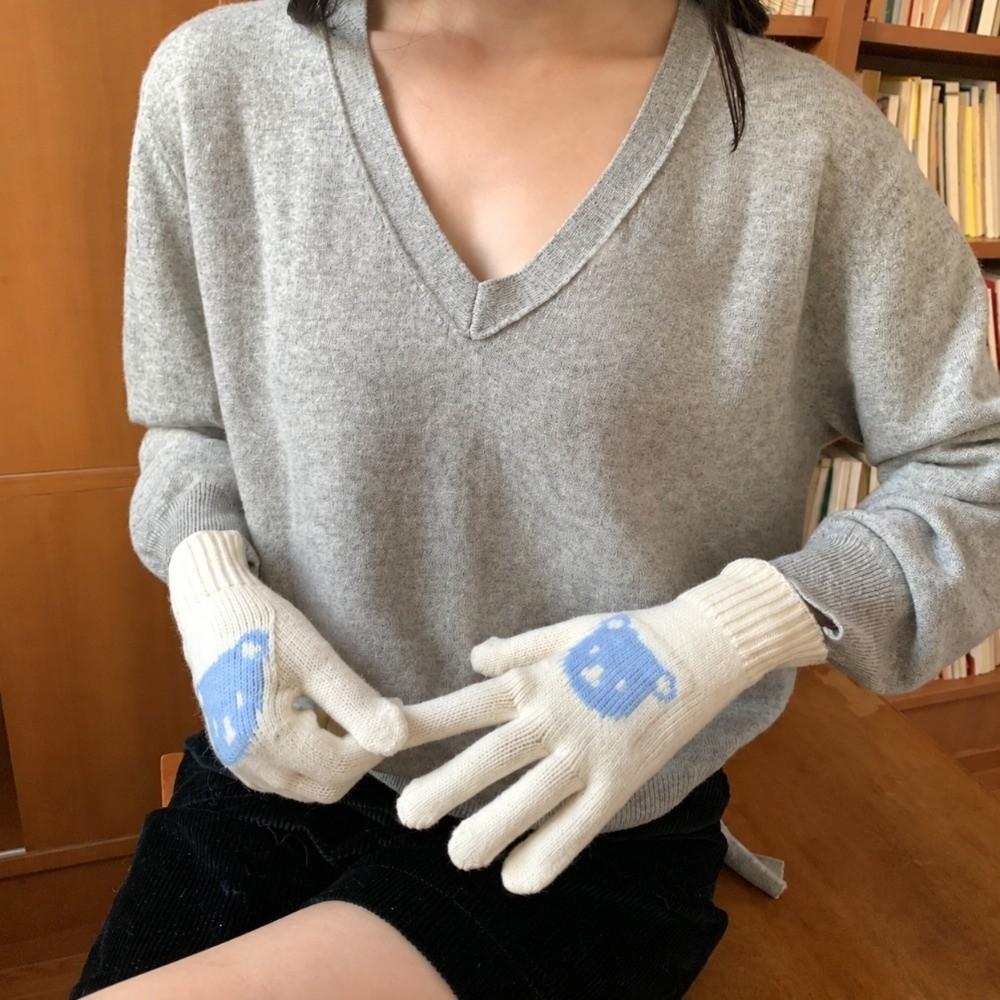 Warm Lining Touch Screen Gloves Stretchable Cartoon Bear Gloves Outdoor Sports