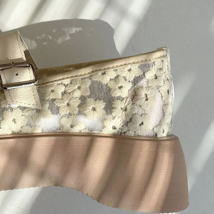 Shallow Mary Jane Women's Shoes Thick-soled Heightening Muffin Shoes Mesh Yarn Breathable Hollow Literary Sandals Summer New