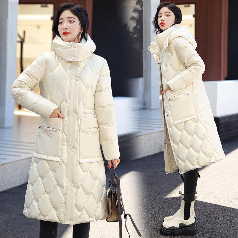 Buzunar mare, cu glugă, cu șnur, rezistentă la vânt, de lungime medie, din bumbac, haină pufă, îmbrăcăminte de iarnă