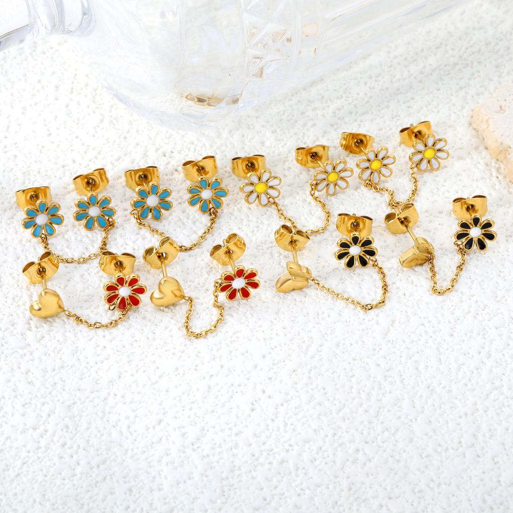 Personalized Long Heart Drip Oil Screw Ear Bone Studs Double Ear Piercing Earrings for Women