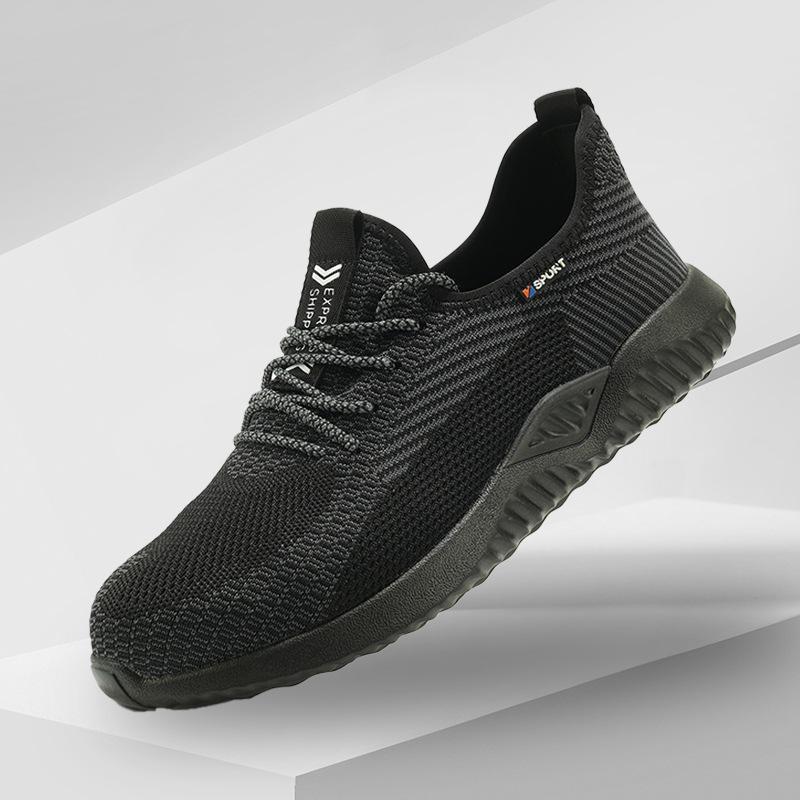 Дышащая низкопрофильная защитная обувь Flyknit с мягкой подошвой, противоударными и противопрокольными свойствами Black 40