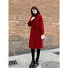 Stylish and Elegant Red Woolen Coat with Horn Buckles for Weddings and Fashionable Women
