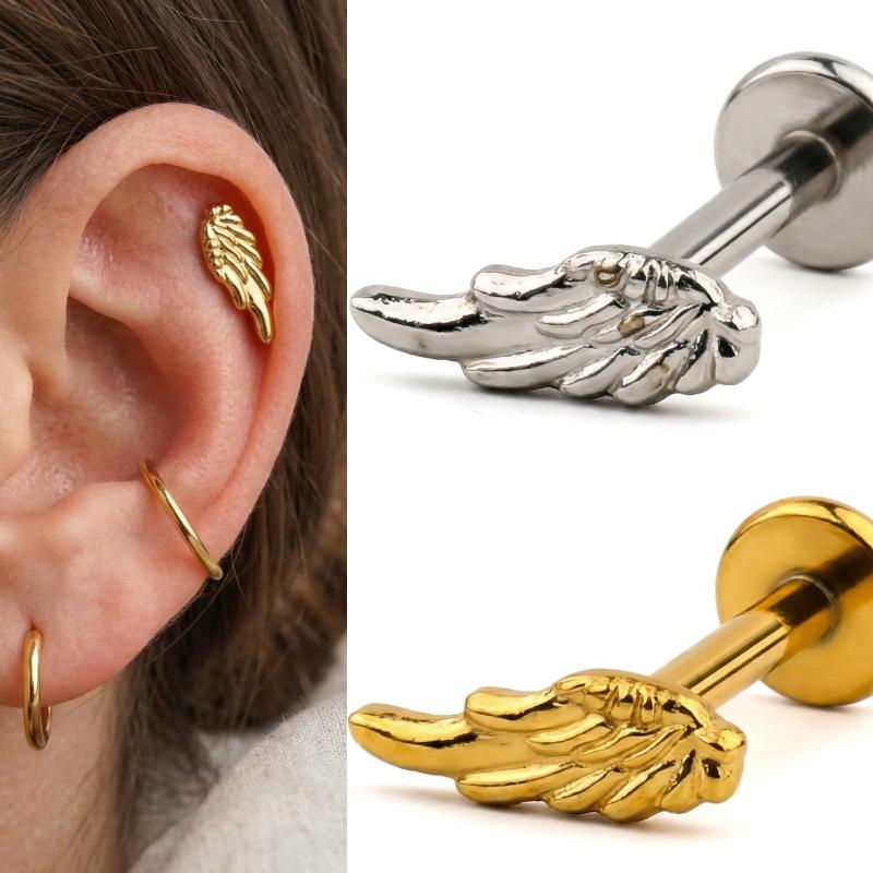 Titanium Wing Flat Back Earring Studs 16G Labret Lip Stud Ear Nose Cartilage Tragus Conch Helix Piercing Jewelry