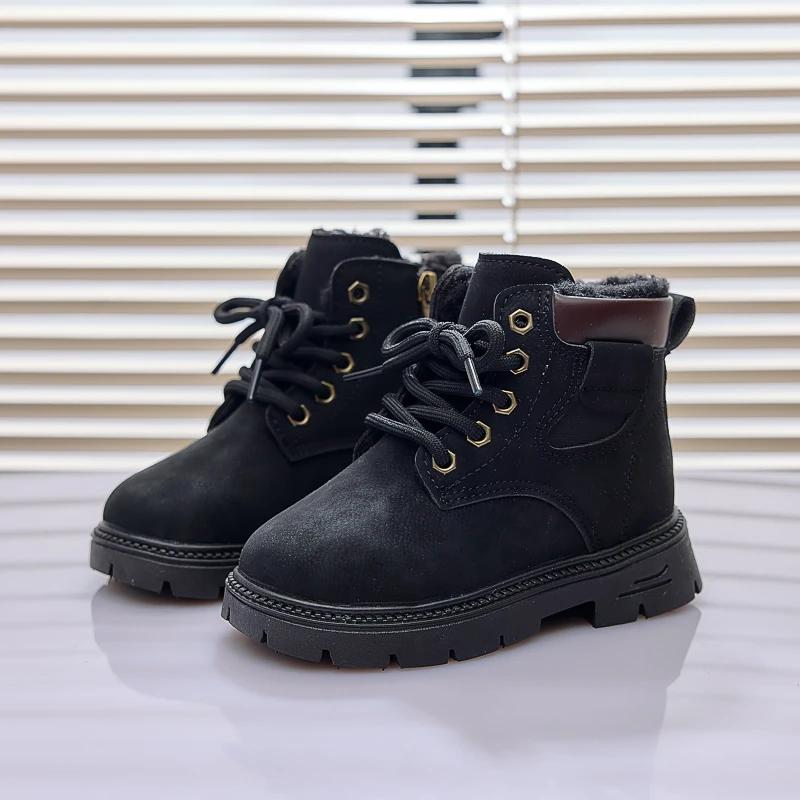 

Children Warm Boots with Thick Fur Kids Short Boots Plush Comfortable Winter Boys Girls Ankle Boots Soft Bottom Non-slip 21 чёрный