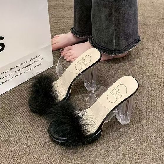 Crystal thick heel temperament waterproof table super high heels 11CM large size with transparent sandals women's summer 2025 explosion