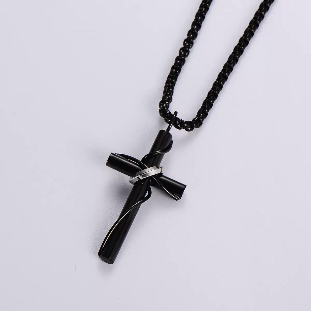 2026 Jewelry Wrapped Cross Fashion Personality Couple Necklace Men's and Women's Accessories