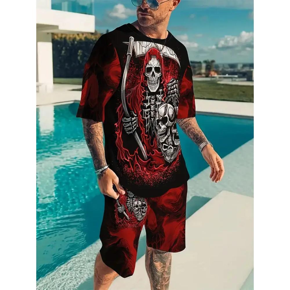 Goth Horror Skull 3D Print Punk T-Shirt Shorts 2 Piece Hip Hop Men Women's Fashion Streetwear Casual T-Shirt O-Neck Hot-selling