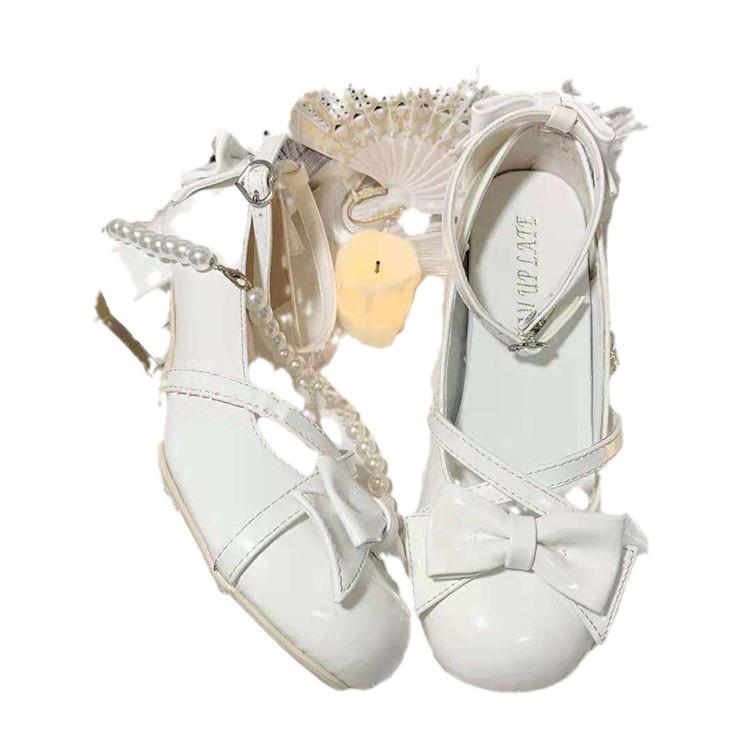 Mary Jane shoes women's summer 2025 new cross with bow Lolita elegant round head thick heel single shoes women