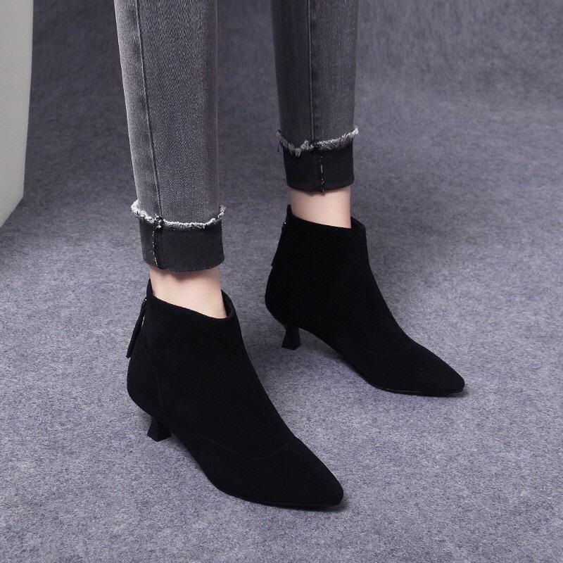 Pointed Stiletto Short Boots Autumn and Winter New Simple Temperament Sheepskin Rear Zipper Ankle Boots Fashion Boots