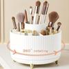 360° Rotating Makeup Organizer Cosmetic Storage with 5 Compartments Multi-Functional Holder for Brushes Stationery Unscented with Luxury Stripe Design