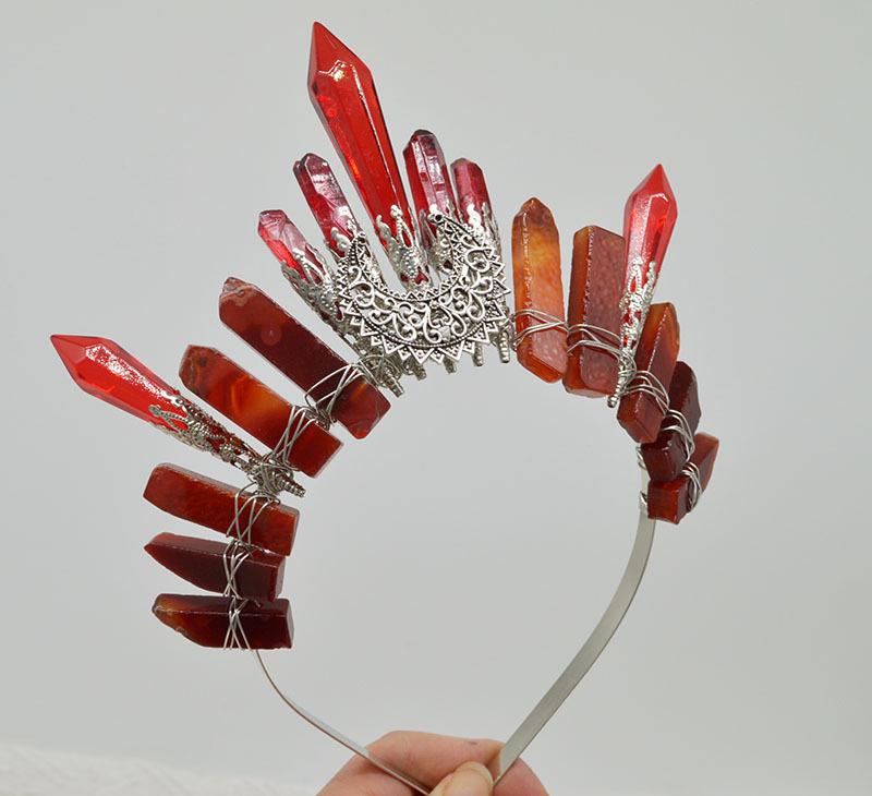 Retro Silver Moon Crystal Glass Crown Headband