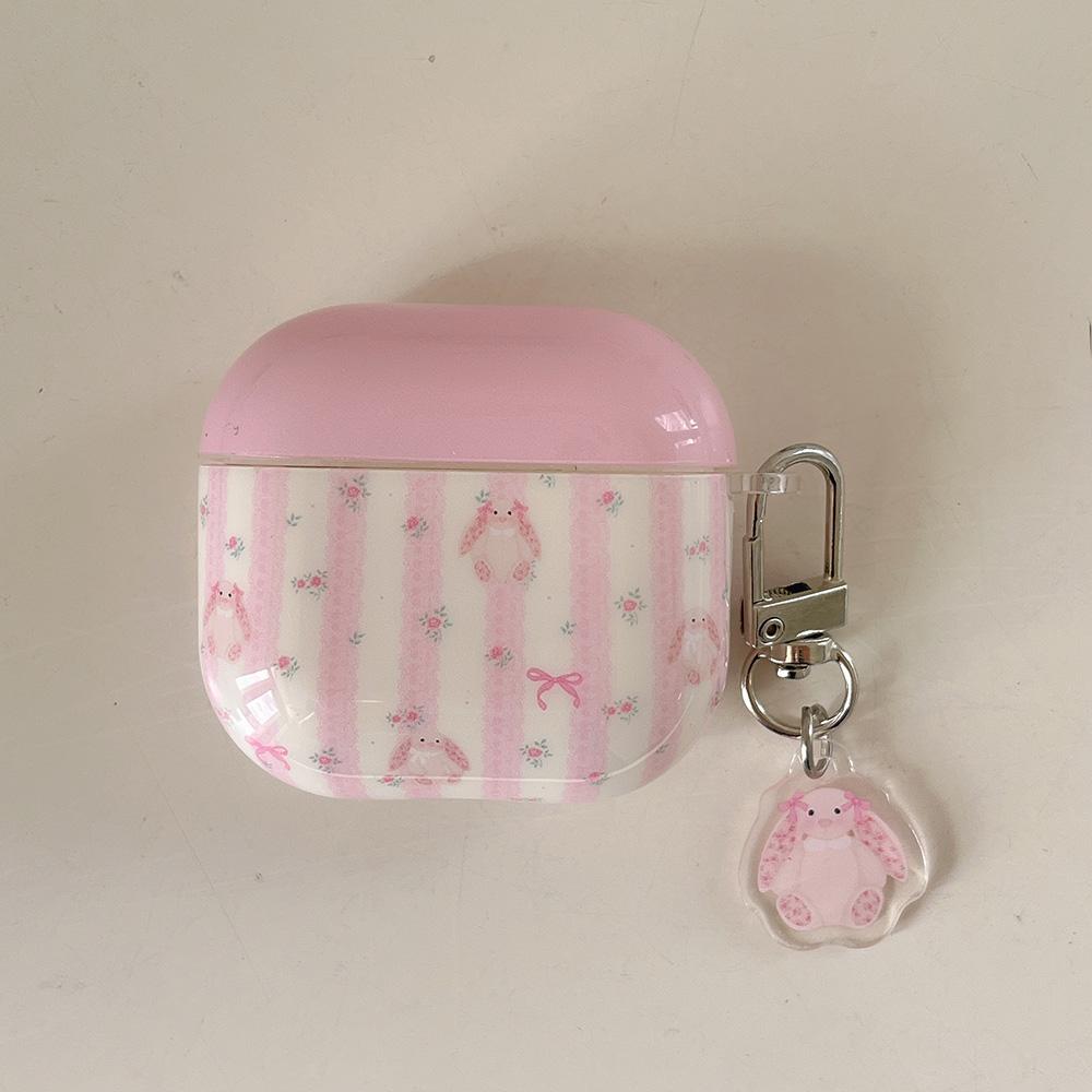 Lovely Pink Stripe Suitable Girl Wireless Bluetooth Earphone Case Protection Cover For Apple AirPods 1 2 3 4 Pro 2 Soft Shell