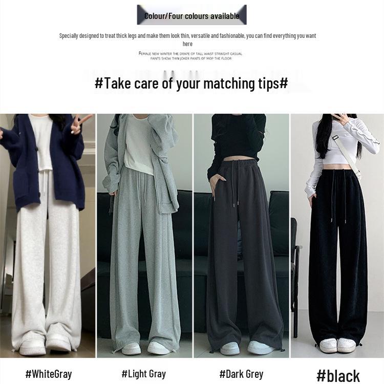 2024 Damen Weiß-Grau Hochtailliert Locker Weitbein Lässige Schlankmachende Jogginghose