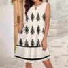 Damen Sommer Mode Tank Kleid A-Linie Ärmellos Lässig Floral/Einfarbig Taschenkleid