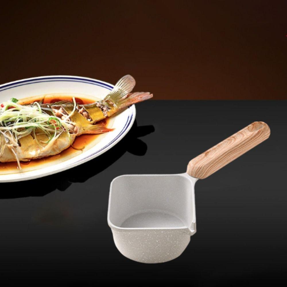 Non-stick Pouring Oil Pan Wood Handle Sauce Pan Cookware Butter Heating Pot  Porridge