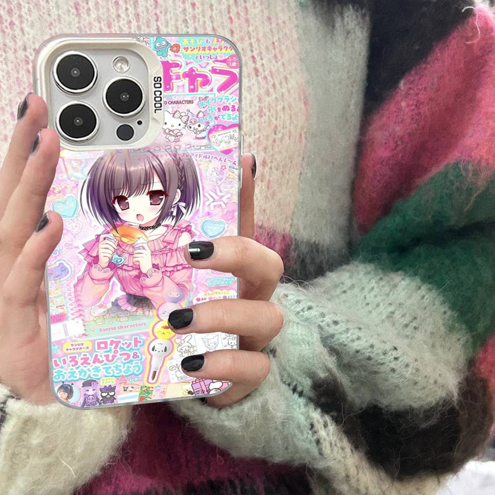 Japanese Cute Girls Y2K frosted Phone Case For iPhone 17 16 15 14 Plus 13 12 11 Pro Max X Xs XR Silver Hard Cover