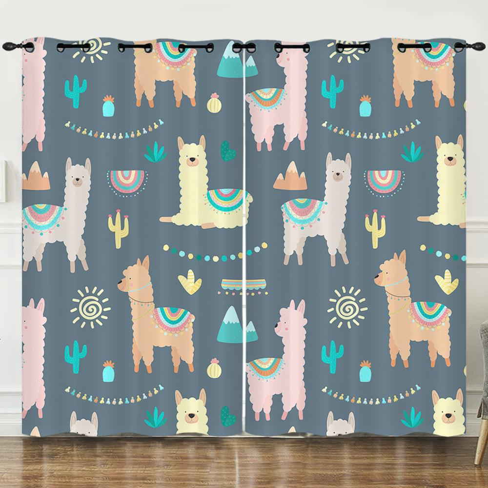 Curtain Cartoon Animal Alpaca 3D Digital Printing Blackout Curtain Punching