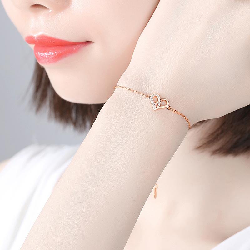 

Женский браслет в форме сердца из стерлингового серебра S925, инкрустированный цирконом, дизайн ниши, розовое золото, платина, простые ювелирные изделия ручной работы Adjustable size