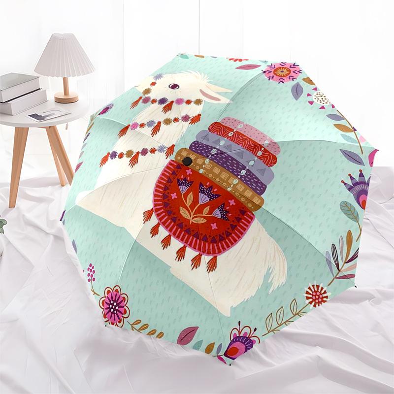 

1pc Llama with colorful patterns and floral wreath. Umbrella with Plastic Handle,Compact & Stylish,Suitable for All Seasons ptys26100
