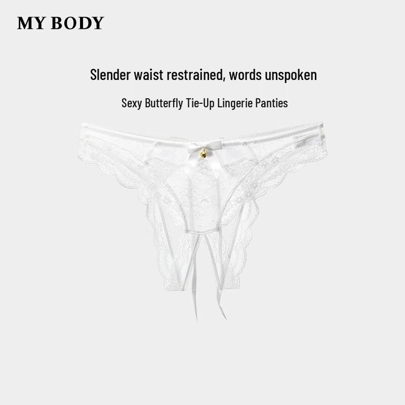 String Sexy Papillon à Nouer pour Femme avec Entrejambe Ouvert et Clochette
