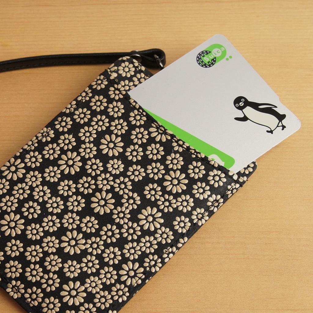 Japanese Pass Case Pass Case ID Card Folder Genuine Leather Cowhide Deer Leather Daisy Pattern Inden Hinagiku Japanese Style Japanese Pattern Leather