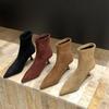 Khaki Suede High-heeled Thin Boots Women's Shoes 2025 Spring and Autumn Single Boots with Skirt Pointed French Short Boots