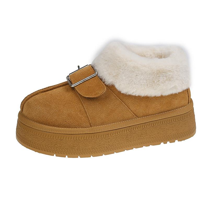 Thick-soled snow boots women's fur integrated winter velvet pregnant women cotton shoes lazy one pedal fluffy short boots