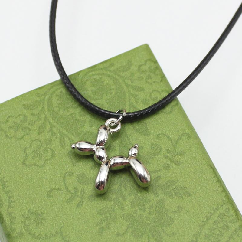 3D Balloon Dog Pendant Necklaces for Women Gold PU Leather Rope Robotic Animal Clavicle Choker Collar Wedding Girl Gift