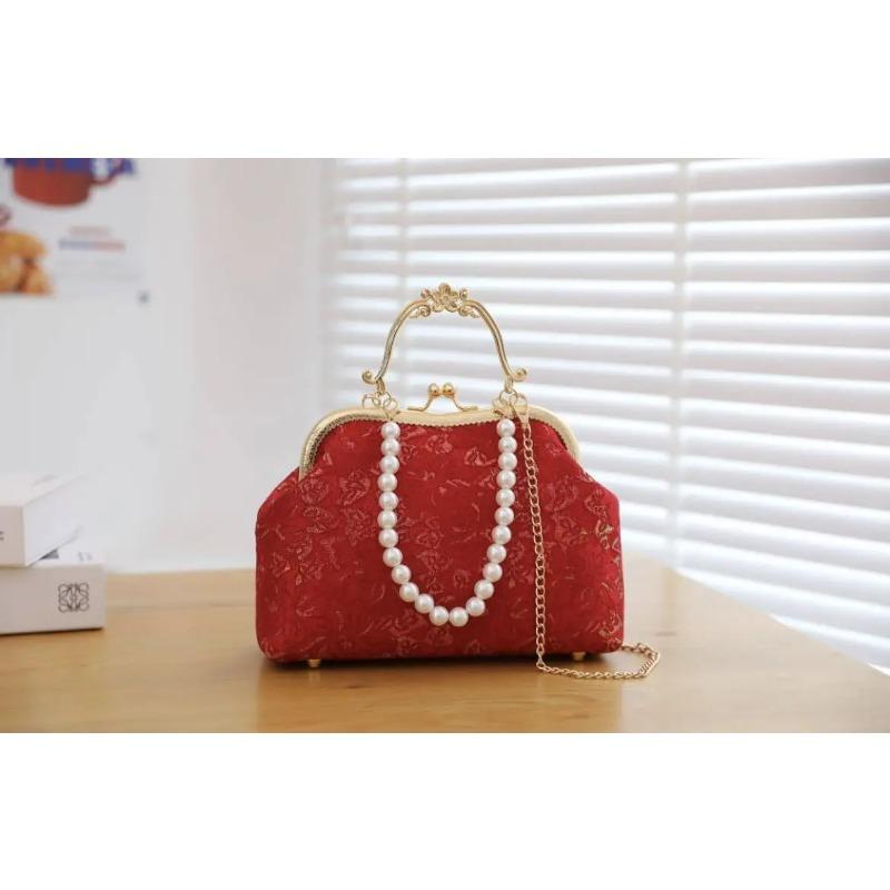 Sac à main en dentelle grande capacité pour femme Coque Sac à bandoulière unique Fleur Chegsam Pochette à rabat Sacs bandoulière à chaînes nacrées Sac