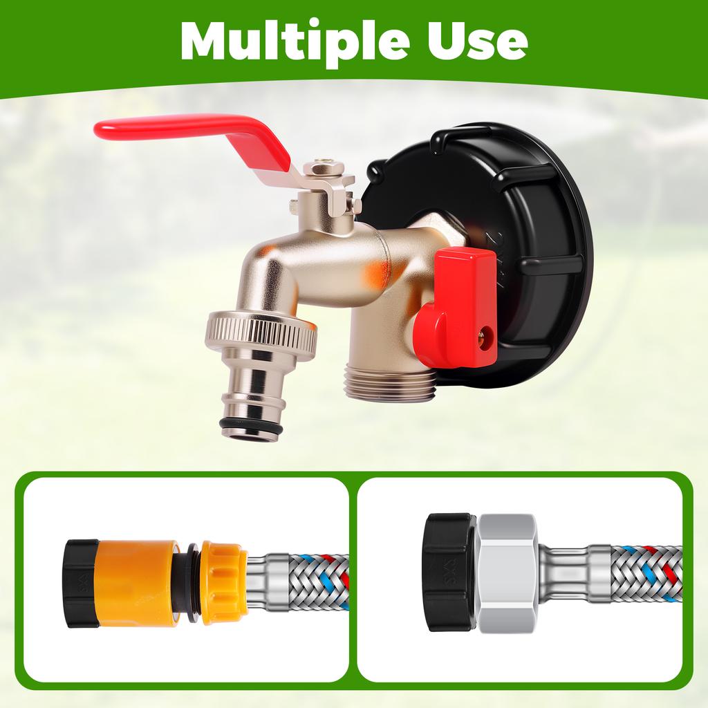IBC Tote Adapter IBC Tank Gooseneck 3/4 Inch Outlet Tap for 1000L Rainwater Tank Garden Hose Shut Off Ball Valve IBC Tote Valve