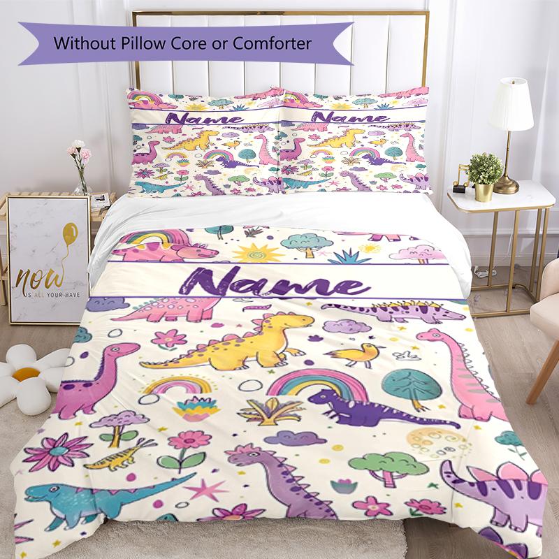 3pcs Custom Name Dinosaur Bedding Set Duvet Cover Closure Includes 1 Duvet Cover & 2 Pillowcases, Soft and Comfortable for All Seasons.