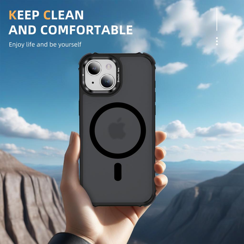 For iPhone 14/13 Case with Lens Kickstand Matte Back Cover Compatible with MagSafe