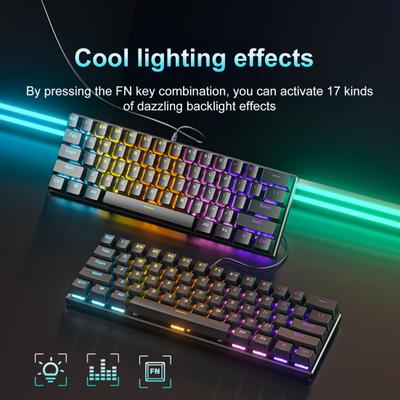 Mechanische Tastatur mit 61 Tasten und RGB-Lichteffekten. Ergonomisches Design. Einstellbare Plug-Play-Universal-Gaming-Tastatur mit Kabel.