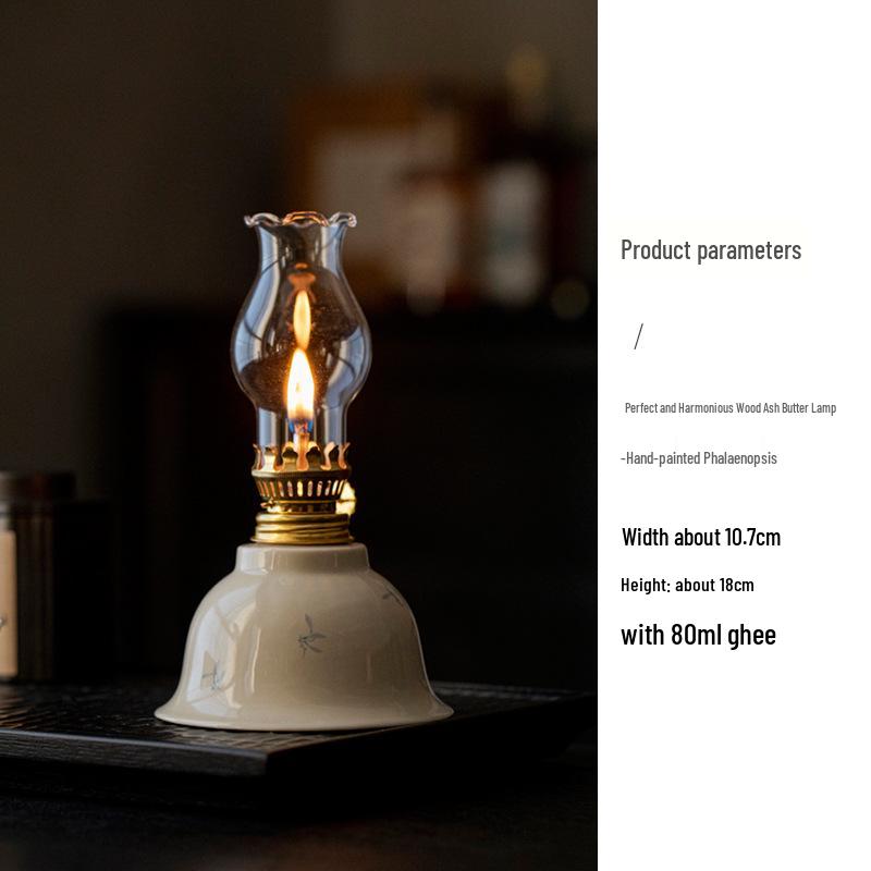 Retro Chinese Ceramic Kerosene Butter Lamp - Nostalgic Indoor Decor