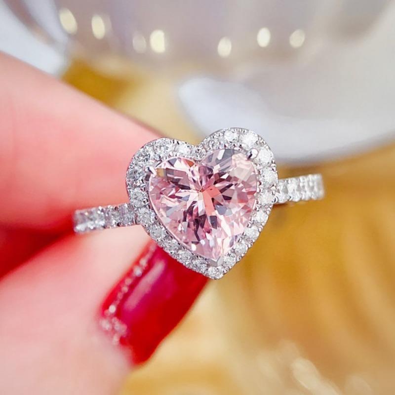 Luxury Heart Shape Pink copper Color Cute Fashion Promise Ring for Women Girl Party Wedding Gift Trendy Zircon
