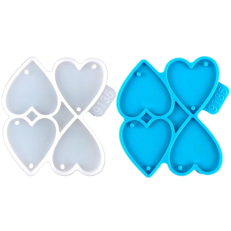 Geometric Love Heart Earring Epoxy Resin Silicone Mold Luggage Bag Tags Casting Molds with Hole for DIY Crafts Making