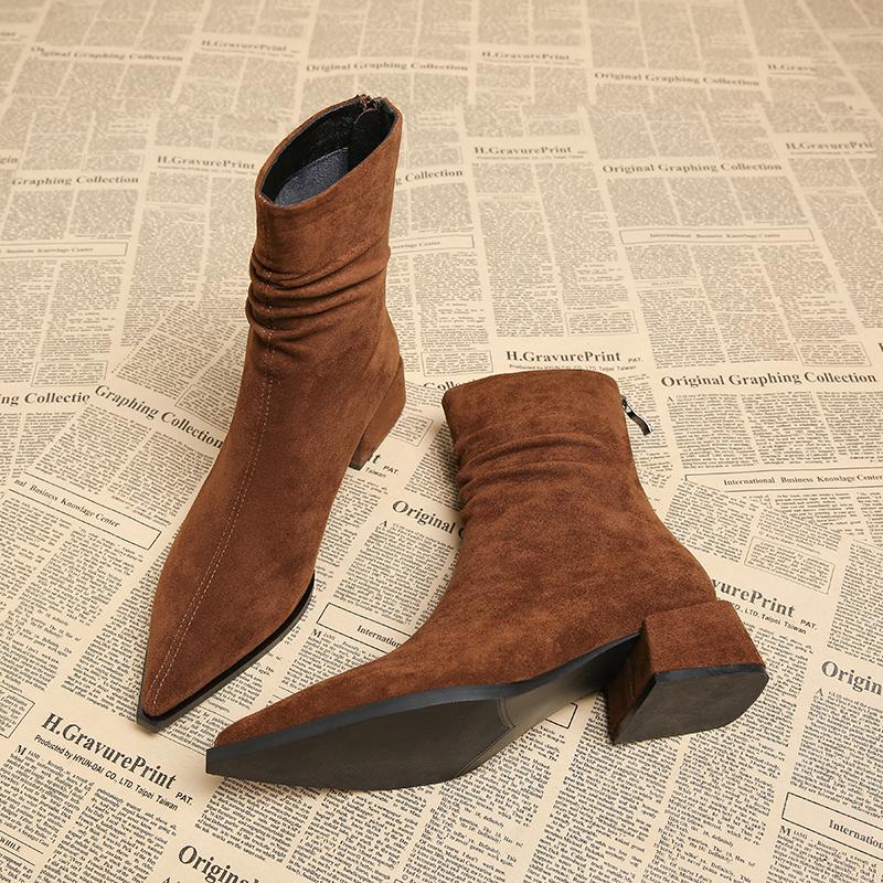 Fashion Autumn Winter Pointed Toe Women Ankle Boots Comfort Square Low Heel Shoes Modern Short Botas Para Mujer