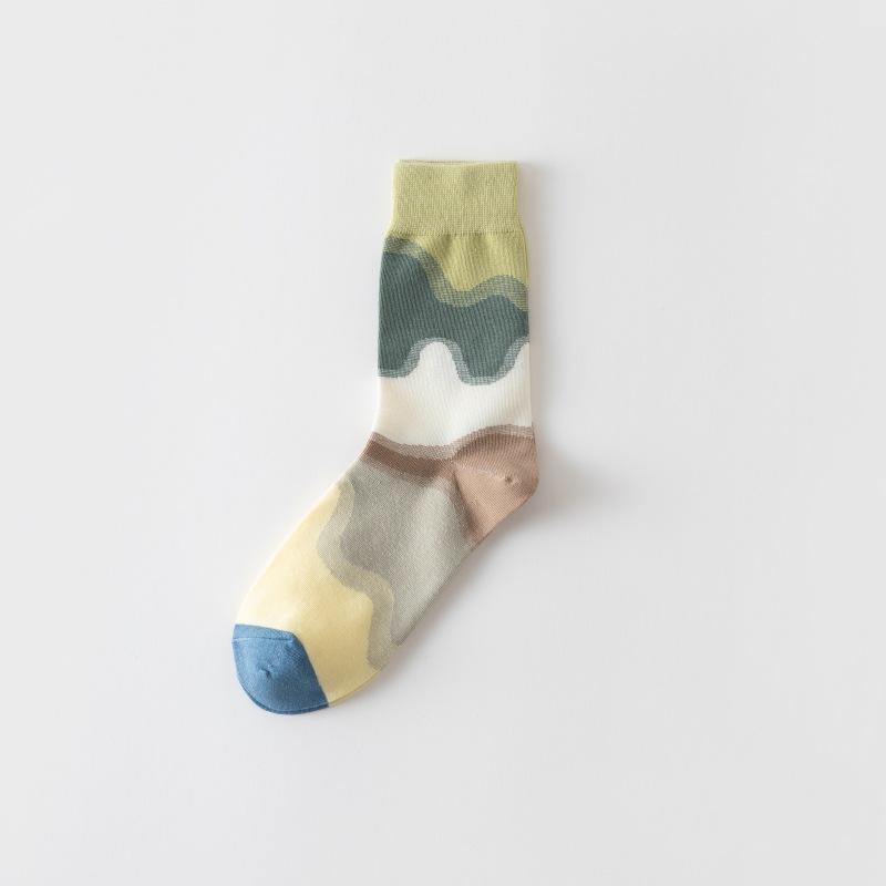 Gradient Socks Niche Design Pure Cotton Socks Personalized Oil Painting Internet Celebrity Trendy Versatile Mid-Leg Socks