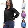 Women Shirt Lapel Puff Long Sleeve Solid Color Single-Breasted Shirt Tops Loose Fit Casual Tops Work Daily Wear
