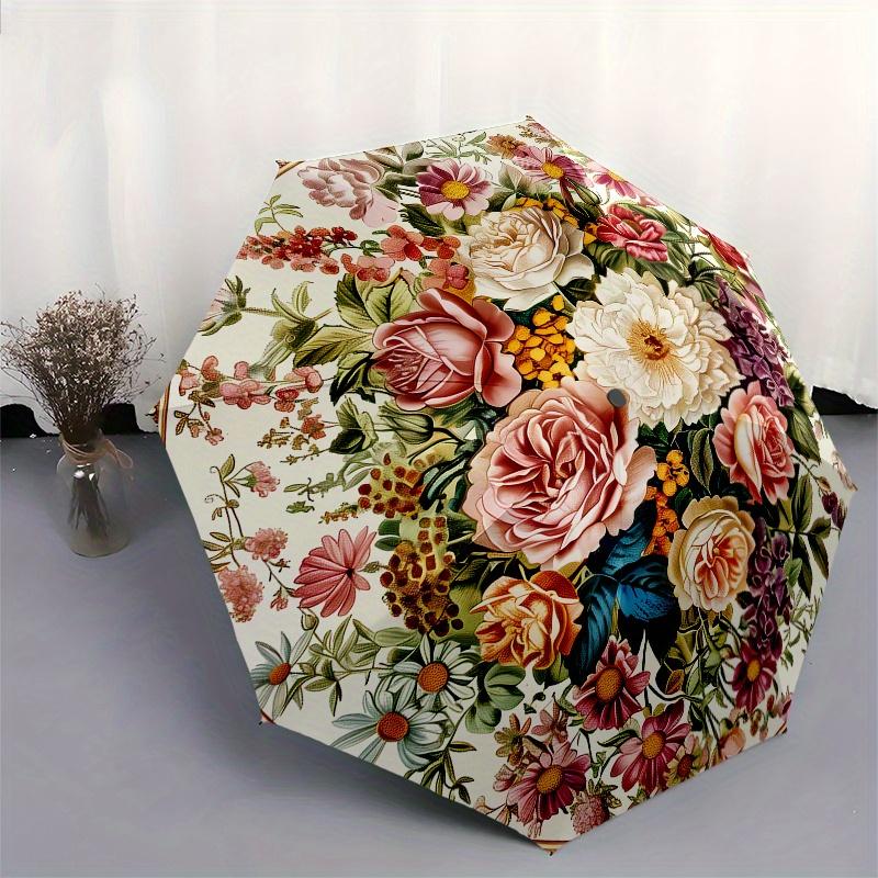 Vintage Bouquet Themed Eight Rib Automatic Folding Umbrella Is Suitable for Both Men and Women, Making It A Perfect Christmas and Valentine'