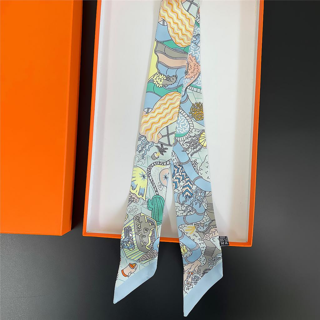 Double Colored Paisley Twill Silk Scarf New Brand Design Luxury Scarf Women Foulard Skinny Bag Scarves Neckerchief Hair Headband