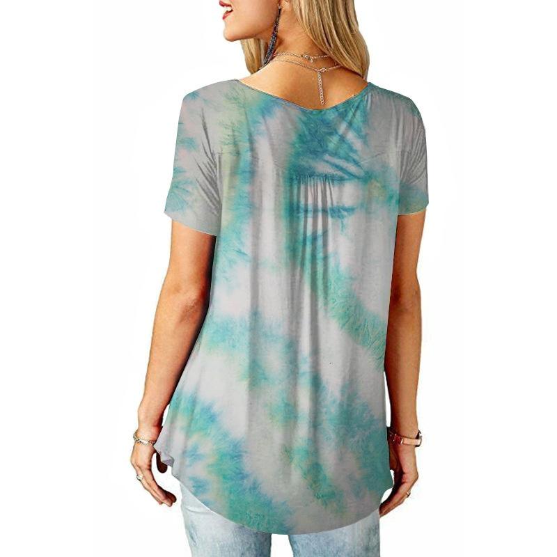 Women Short Sleeve Tie Dye T-shirt Plus Size Ladies Summer Casual Loose Tunic Tops