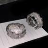 2025 New 20mm Wide Paved Diamond Gold Silver Cuff Rings For Women Zirconia Figure Accessory