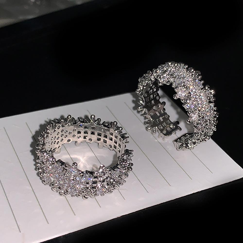 2025 New 20mm Wide Paved Diamond Gold Silver Cuff Rings For Women Zirconia Figure Accessory