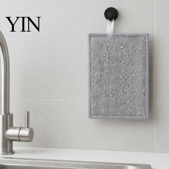 Stubborn Stain Kitchen Scrubber 5Pcs Cleaning Rags, Double-Sided Cartoon Cotton Gauze Steel Wire Non-Scratch Scrub Cloth for Oil Stains, Dish Clothes